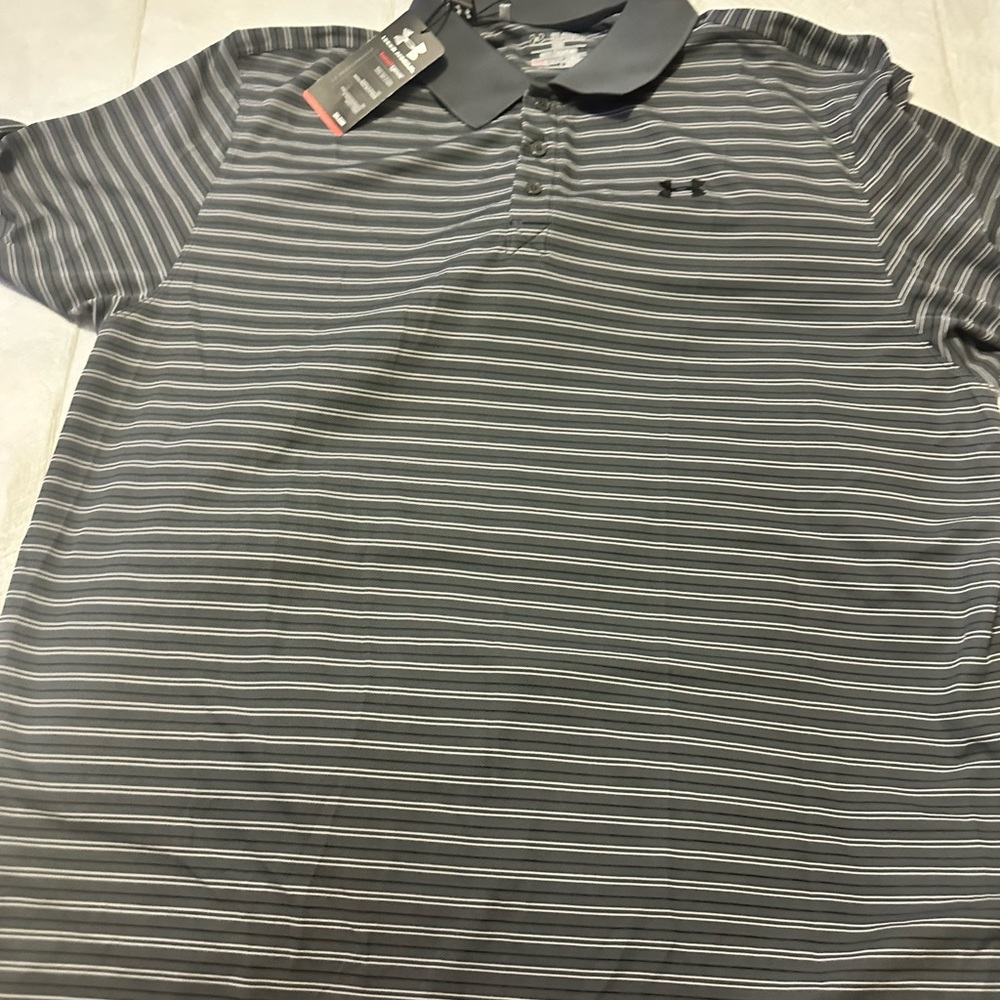 Under Armour Men's Polo with Charcoal and White Stripes